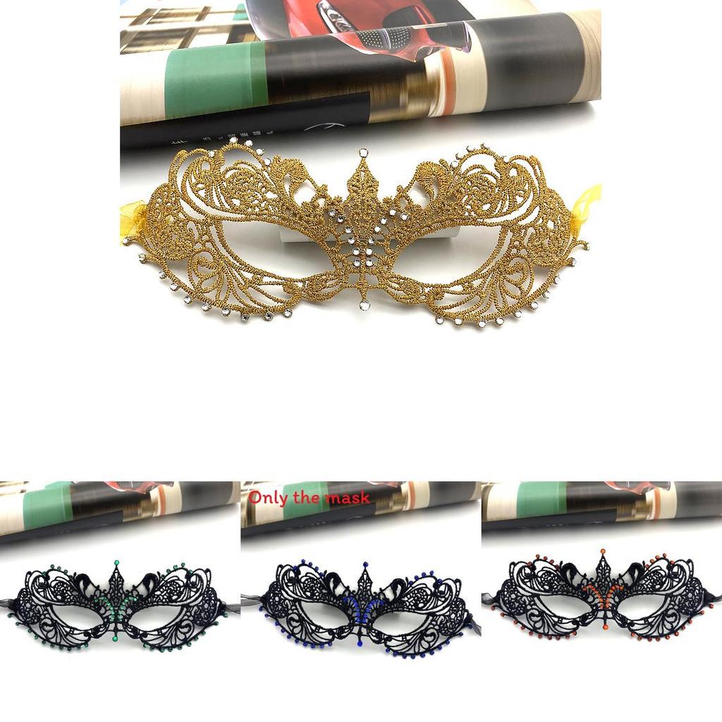 Halloween Lace Mask With Rhinestones For Costume Party And Kids Adults