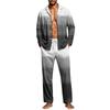 Men's Casual Pajama Set with Loose Fit Corduroy Pants and Printed Long Sleeve Lapel Collar Button-Front Top