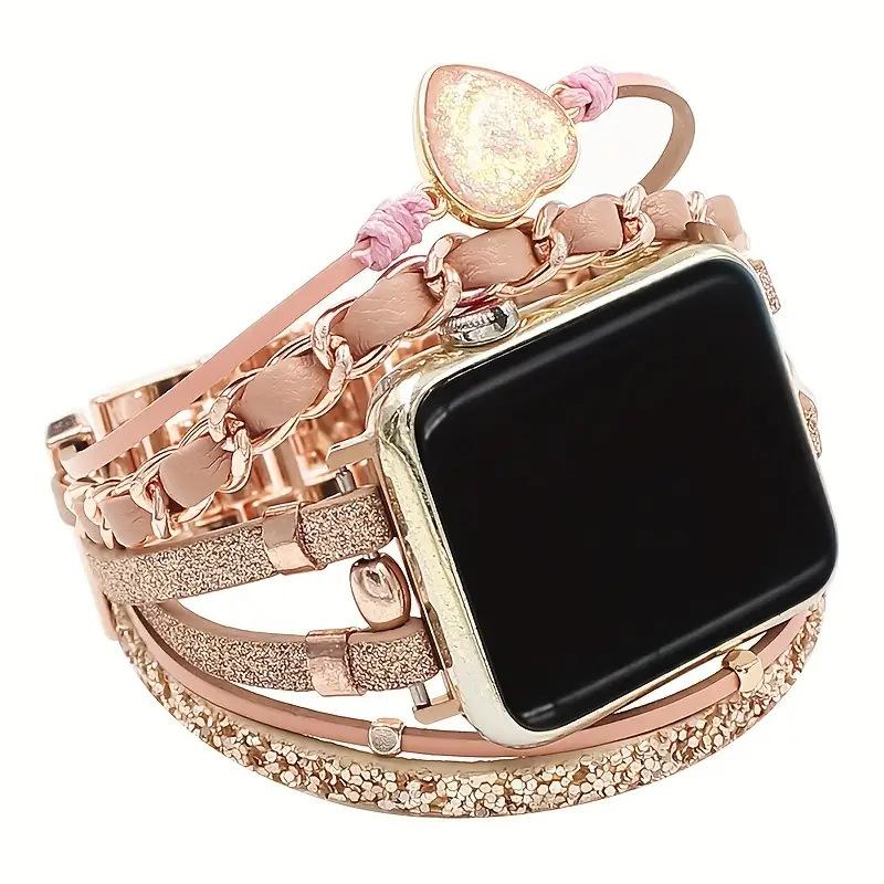 

Love metal leather bracelet link For Apple Watch band Series S10/8/7/6/3/4/5/9 40mm 41mm 38mm 42mm 44mm 45mm 46mm Strap 42mm44mm45mm46mm49mm рожевий