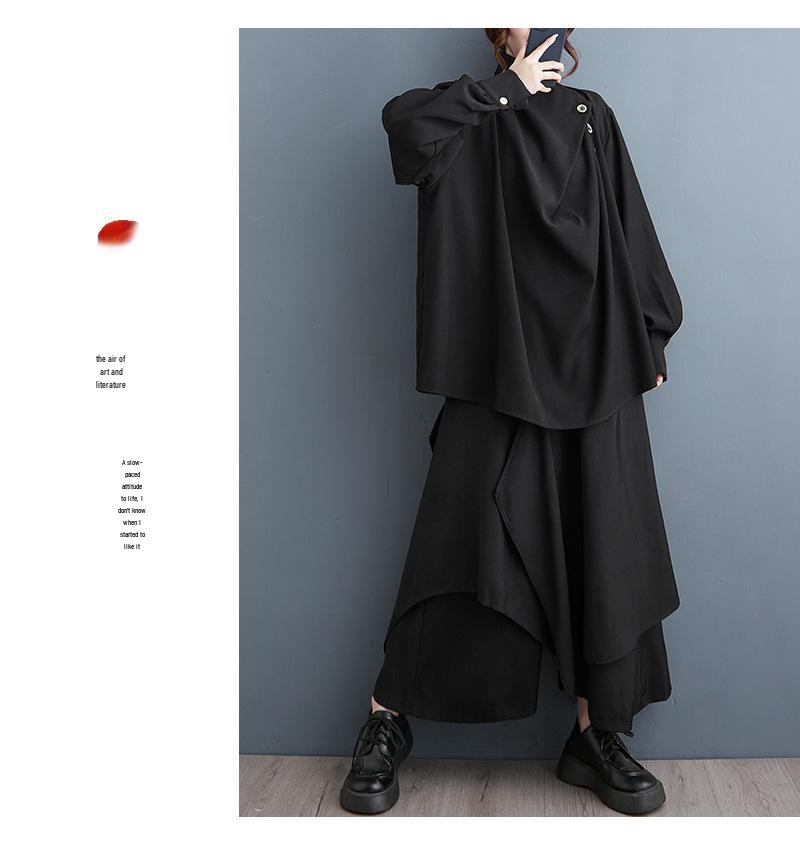 Dark Style Ruffle Neck Long Sleeve Casual Shirt