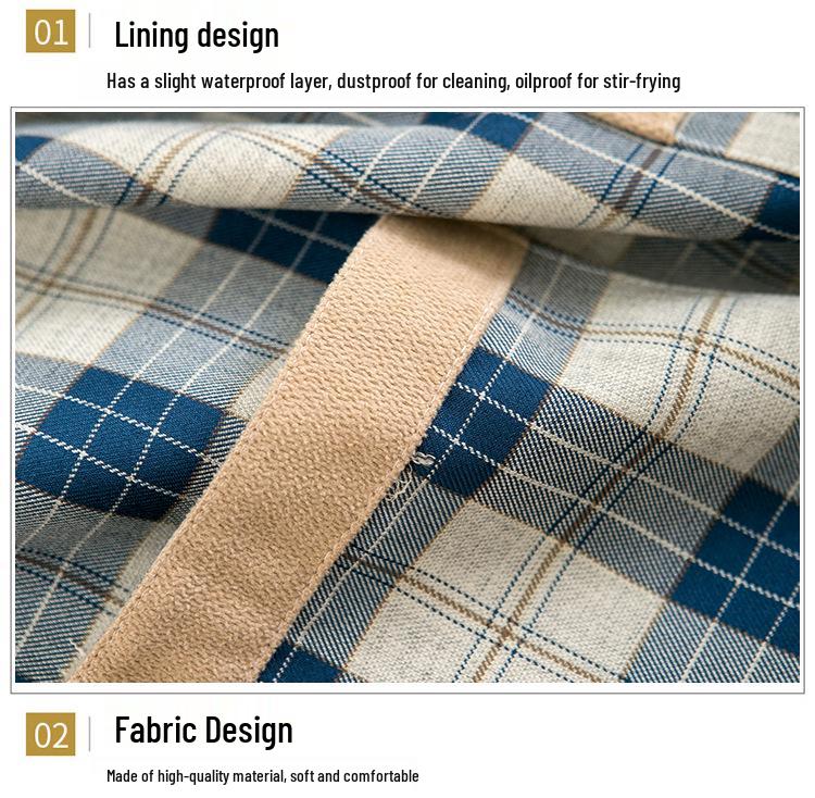 Japonská kostkovaná zástěra s medvědem, voděodolná: Otočný, Odolný proti skvrnám Kuchyňský ochranný oděv