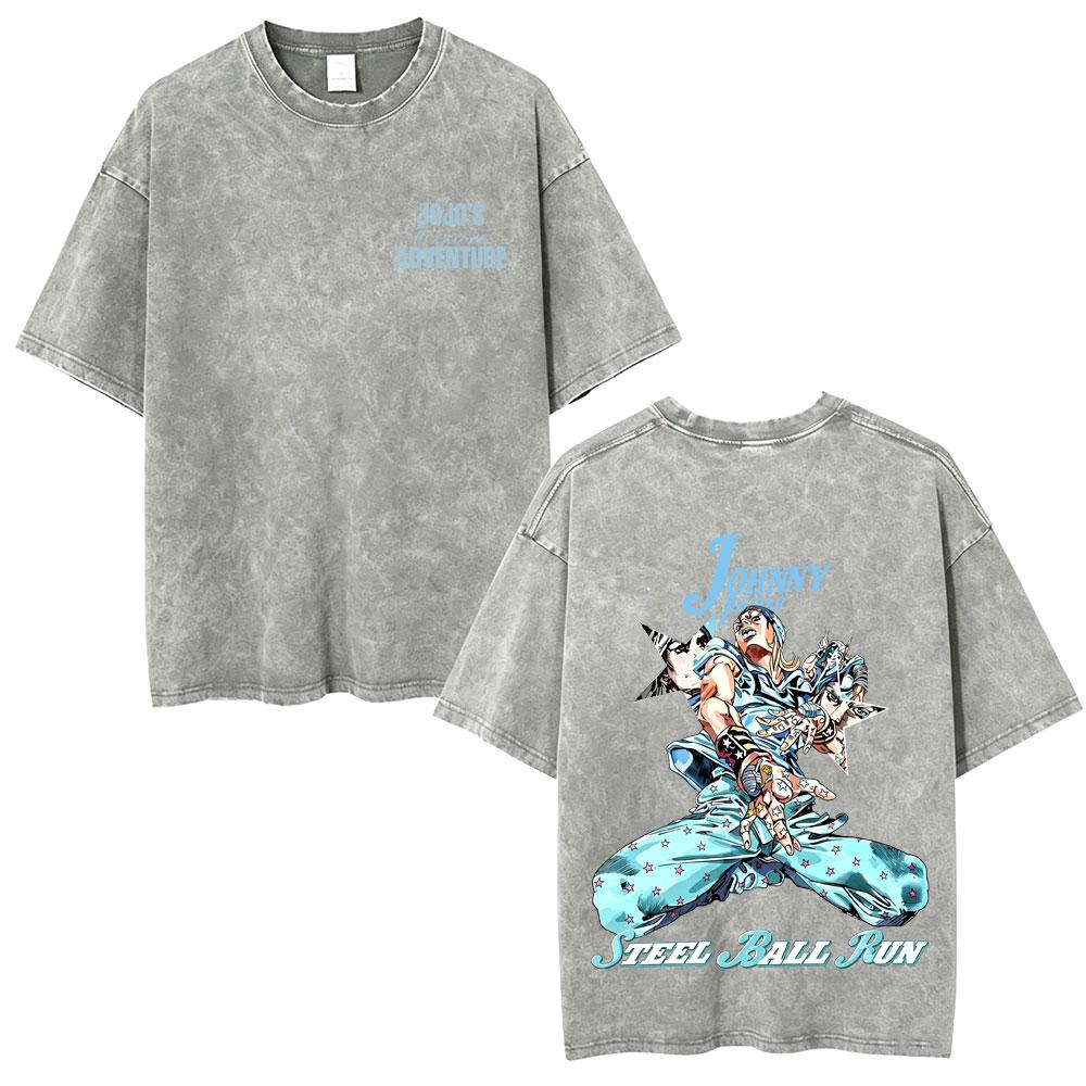 Anime Washed Vintage T Shirts Jojo Bizarre Adventure Tshirt Manga Giorno Giovanna Streetwear Men Women Casual Oversized T Shirt