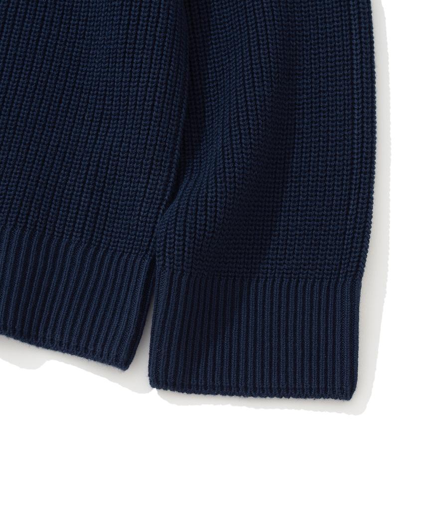 KNITTED Cotton Henley Neck Waffle Knit Navy