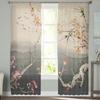 Chinese Painting Plum Blossom Landscape Sheer Curtains for Living Room Bedroom Kids Room Tulle Window Treatment Drapes
