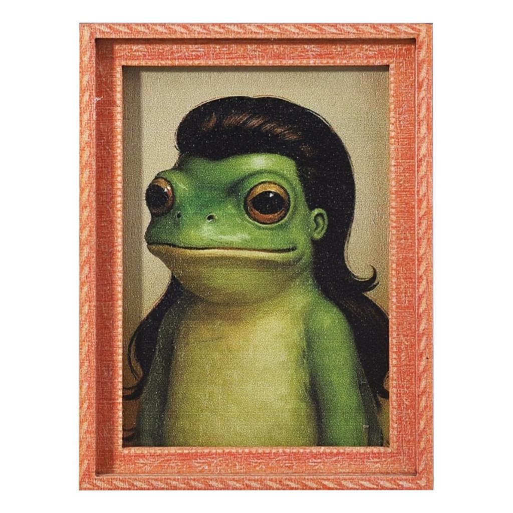 Animals Refrigerator Magnet with Wooden Frames Design Cute Vintage-Style Frog Art Magnet for Home Kitchen Office Decor