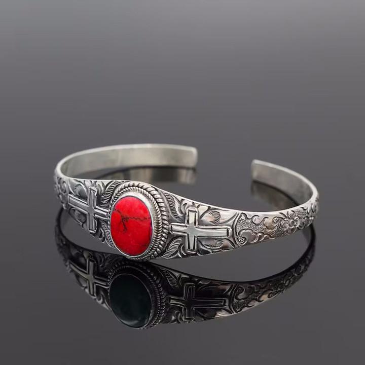 Bohemian Turquoise Floral Open Bangle Bracelet for Women
