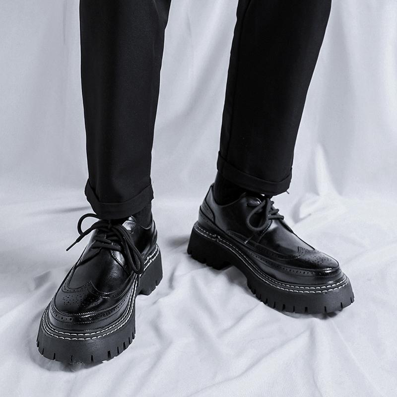 Fashion British Style Platform Shoes Black Vintage Shoes Man’s Work Clothes and Large Toe Shoes Man's Anti-slip Wearable Shoes Platforms