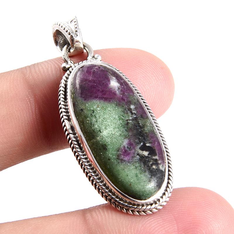 Ruby In Zoisite Handmade Lab-Created 925 Sterling Silver Gift Pendant 1.6" S1Q27