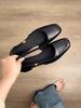 Sheepskin version~ retro shallow mouth square head side empty metal single shoes women's one-pedal commuting thick heel with skirt sandals