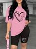 Bear standard size European and American women's clothing lip printing T-shirt shorts set sports suit