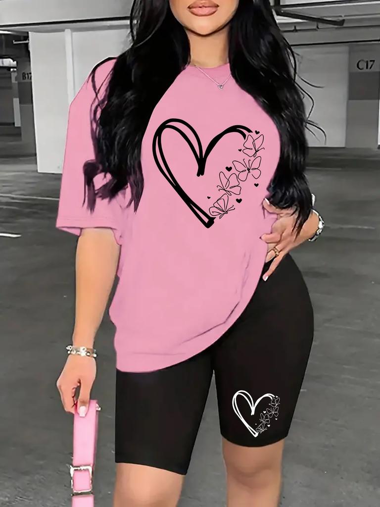 Bear standard size European and American women's clothing lip printing T-shirt shorts set sports suit