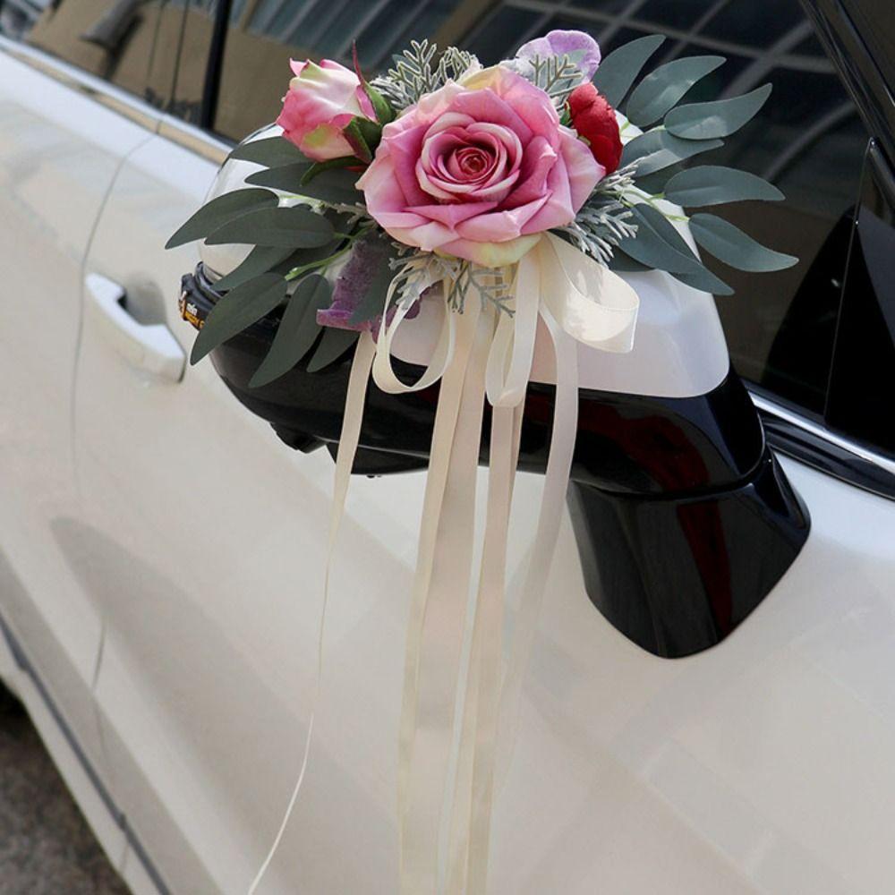 Romantic Wedding Car Floral Ribbon Wedding Bow Decoration Flower  Ceremony Party Decor