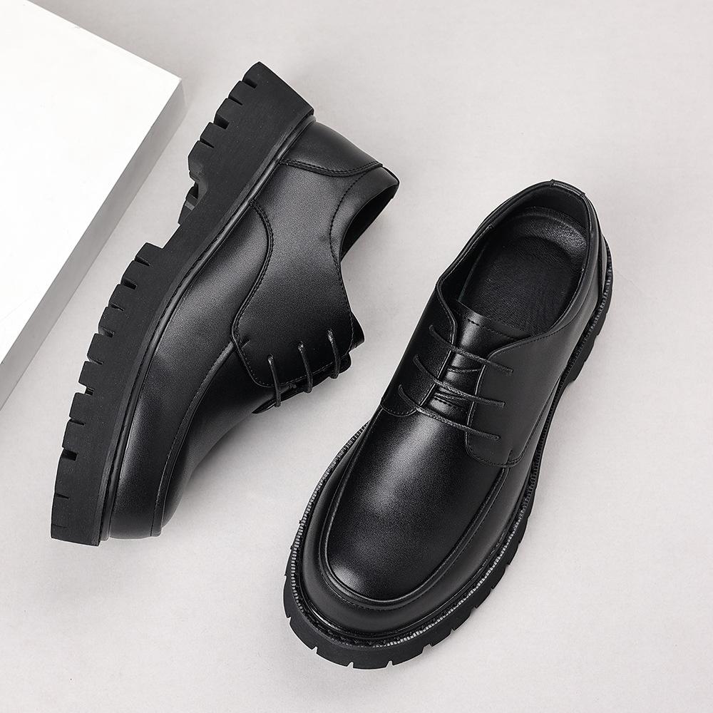 Pánské kožené boty prodyšné pánské business s velkou špičkou vnější zvýšení výšky nízké šněrovací ležérní boty 6cm