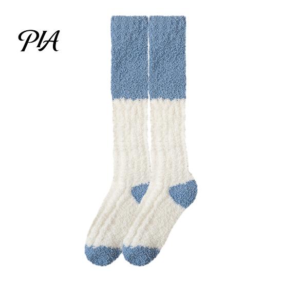 Winter Warm Calf Socks Thickened Long Plush for Women, Coral Fleece Socks, Cold Weather Indoor Thermal Sleep Anti-static Contrast Color Cozy