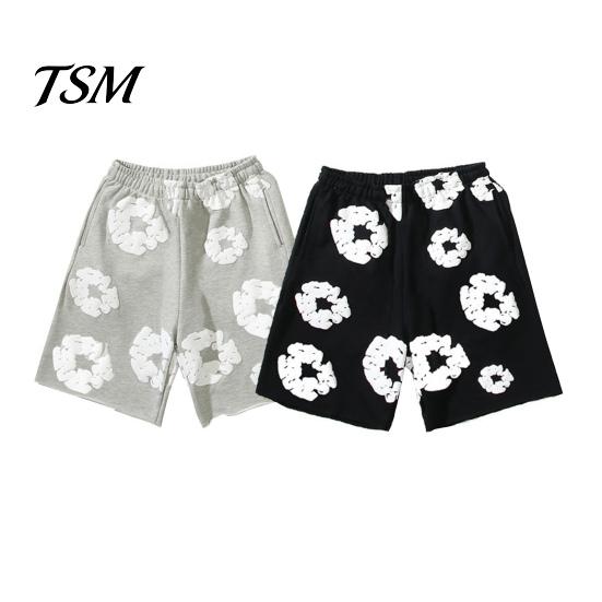Men Streetwear Beach Pants Summer Shorts Flower Print Drawstring Elastic Waist Loose Pockets Pleated Vacation Sport Casual Homewear Short Beachwear