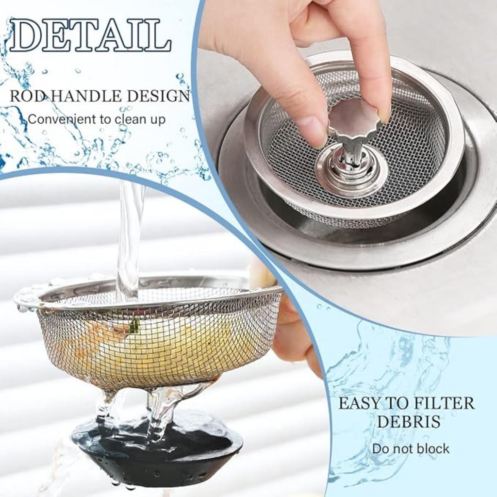 2 szt. Sitko do zlewu kuchennego z uchwytem i korkiem Kosz/Korek/Zatyczka do odpływu zlewu kuchennego Ze stali nierdzewnej Sitko do zlewu kuchennego Siatkowe Filtr