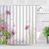 Natural Floral Shower Curtains Flowers Green Leaf Butterfly Water Color Art Nordic Modern Waterproof Bathroom Decor Curtain