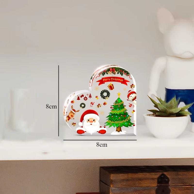 2D Flat Acrylic Cute Heart Shaped Christmas Desktop Decoration, Home Decor Plaque Hanging Wall Art Decorative Garden Decoration for Room Door Signs Ha