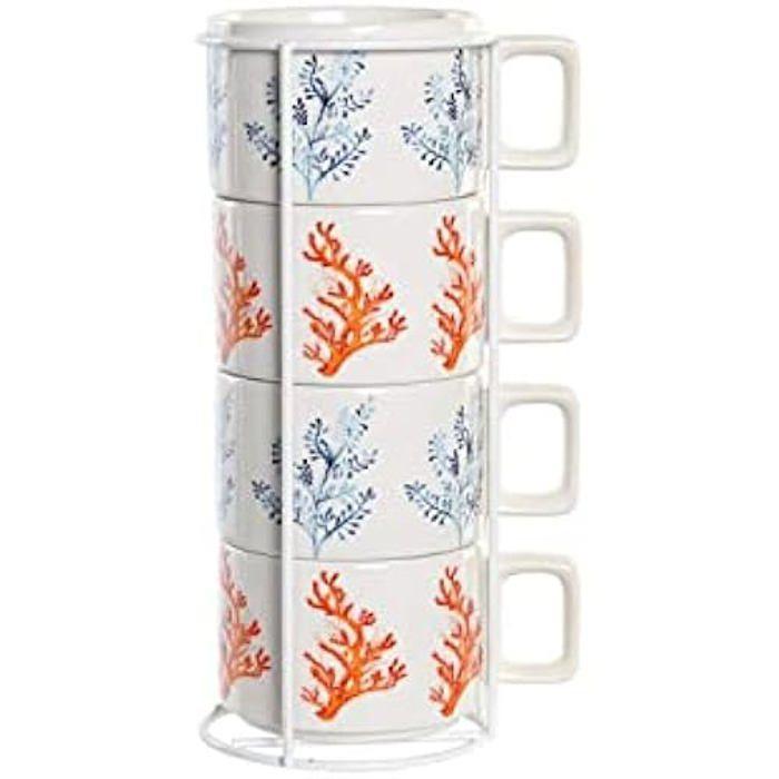 Ensemble De Tasses À Café - DKD Home Decor - Métal - Bleu Et Fuchsia - 11x11x27 Cm - Contemporain