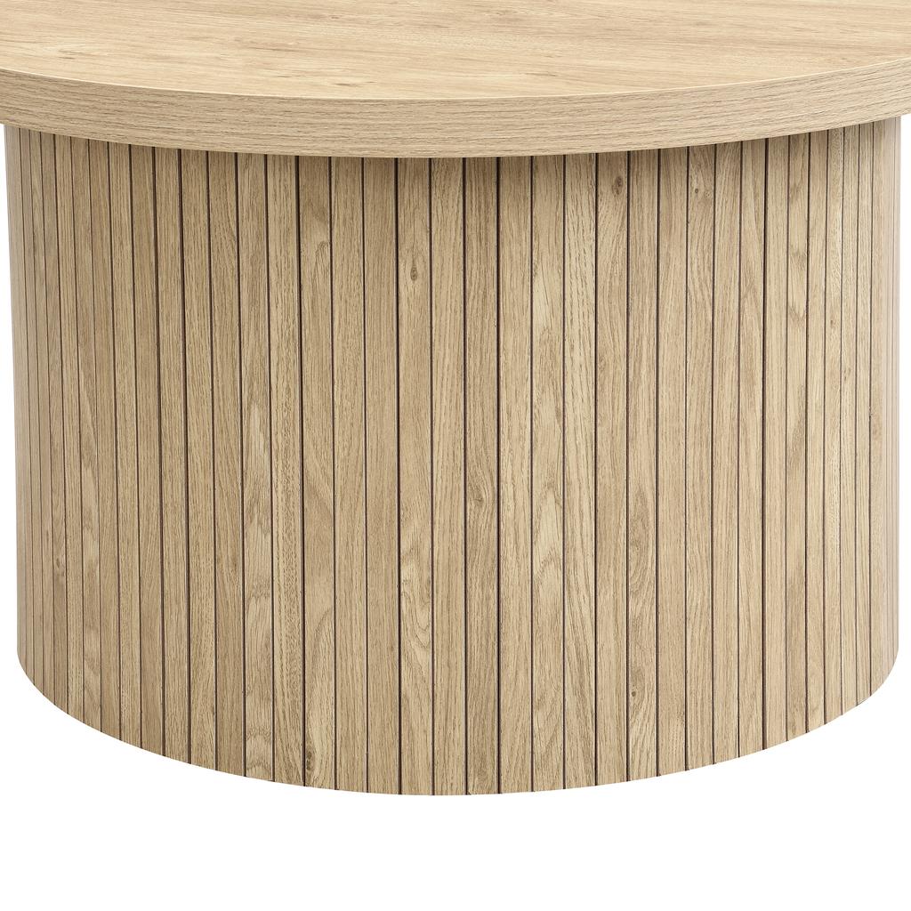 Coffee Table, Double Round Table, Side Table with Natural Wood Slats. Multifunctional Living Room Table