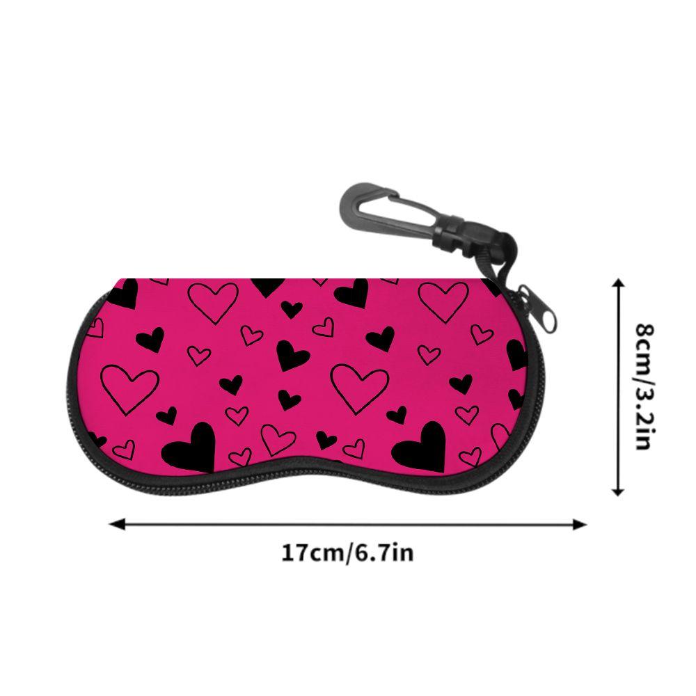 Pink Black Heart Pattern Soft Fabric Sunglasses Case,Portable Anti Scratch Eyewear Protective Pouch,Lightweight Travel Spectacle Holder Gift
