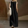 Women’s Fashion Sleeveless Crew Neck Loose Fit Cotton Linen Casual Maxi Dress with Pockets Relaxed Style