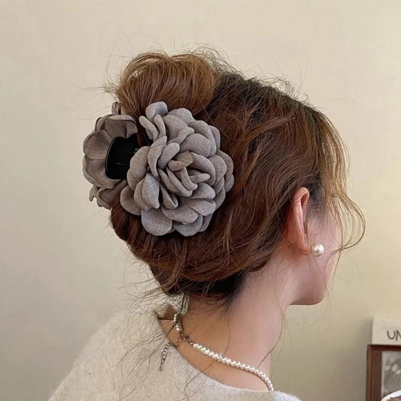 Cotton Fabric Rose Flower Hair Claw Clips for Women Korean Ctach Shark Clamp Hair Accessories Rose Blossom Catching Clip