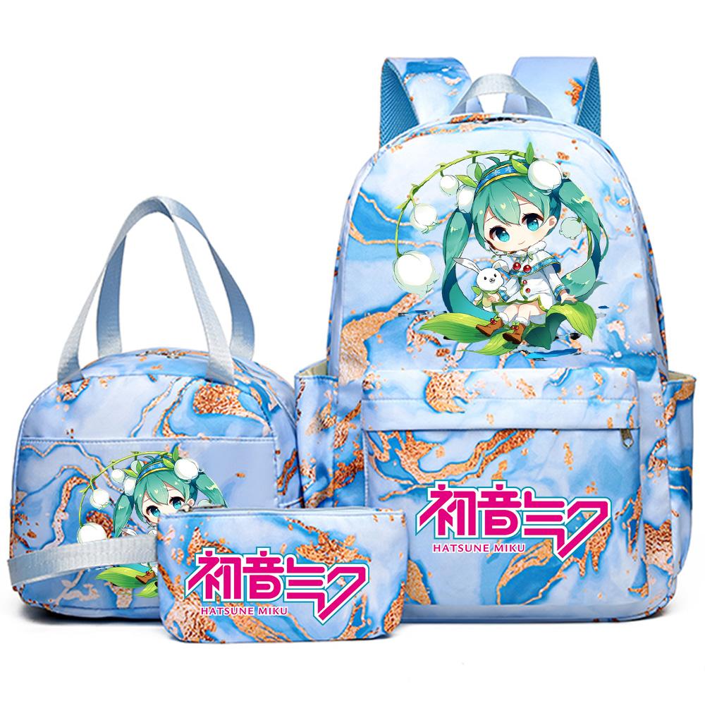 3Pcs/set Anime Hatsune Miku Printed Backpack Handbag Pencil Case for Teenager Student Bookbag Schoolbag Women Large Capacity Waterproof Travel Bag