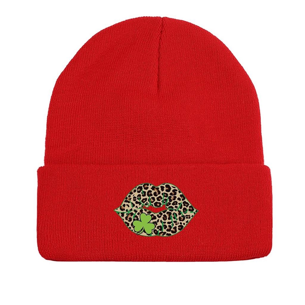 Shamrock Lips Warm Knitted Hat Beanie, St. Patrick's Day Man Cap Versatile Thermal Sporting Bobble Hat Knit Cap Beanie