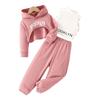 Conjunto de otoño de tres piezas rosa para niña: Sudadera con capucha, Chaleco de cuello alto, Camiseta interior, Pantalones EMA