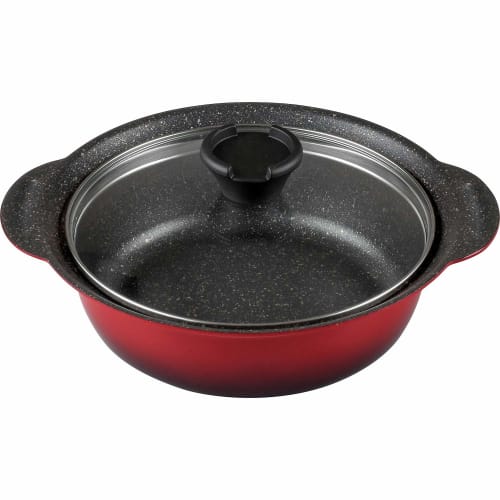 Wahei Freiz Hanajozen 21cm (Size 7) Two-Handled Pot, Tabletop Cookware, Serves 2-3 People, Lightweight, Marble-Coated, with Glass Lid (RA-9742)