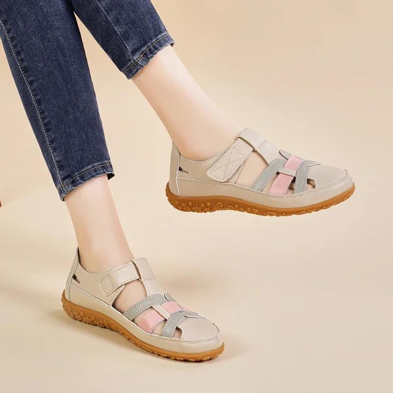 New Summer Loafers Women Sandals Ladies Sandals Comfortable Flats Walking Sandals Covered Toe Beach Shoes Woman Footwear Shoes