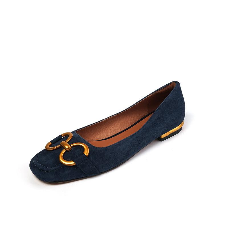 

Spring and summer horse buckle light mouth single shoes women s new blue retro flat women s shoes French 34 синий