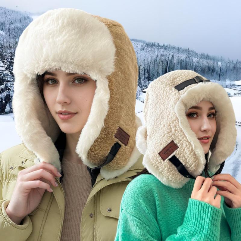 Winter lamb wool women's thickened windproof and cold hat men's outdoor ski hat autumn and winter ear protection cotton hat