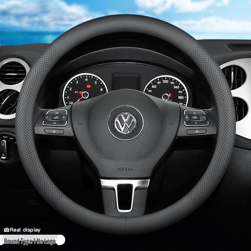 Volkswagen Passat Helårsäkta Läder Rattöverdrag, Ultratunt Universellt Passform Inredningstillbehör.