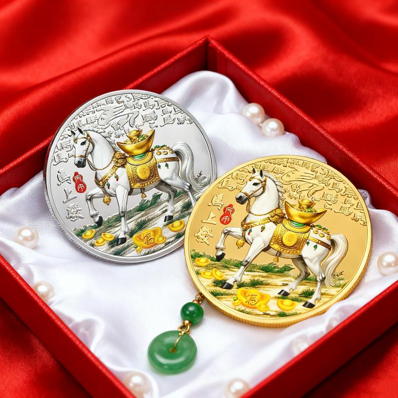 1 st 40 mm Metall Guld Kollektion 2026 Kinesiskt Nyår Souvenirmynt Lyckodjur Häst Samlarmynt Silver Utmaningsmynt