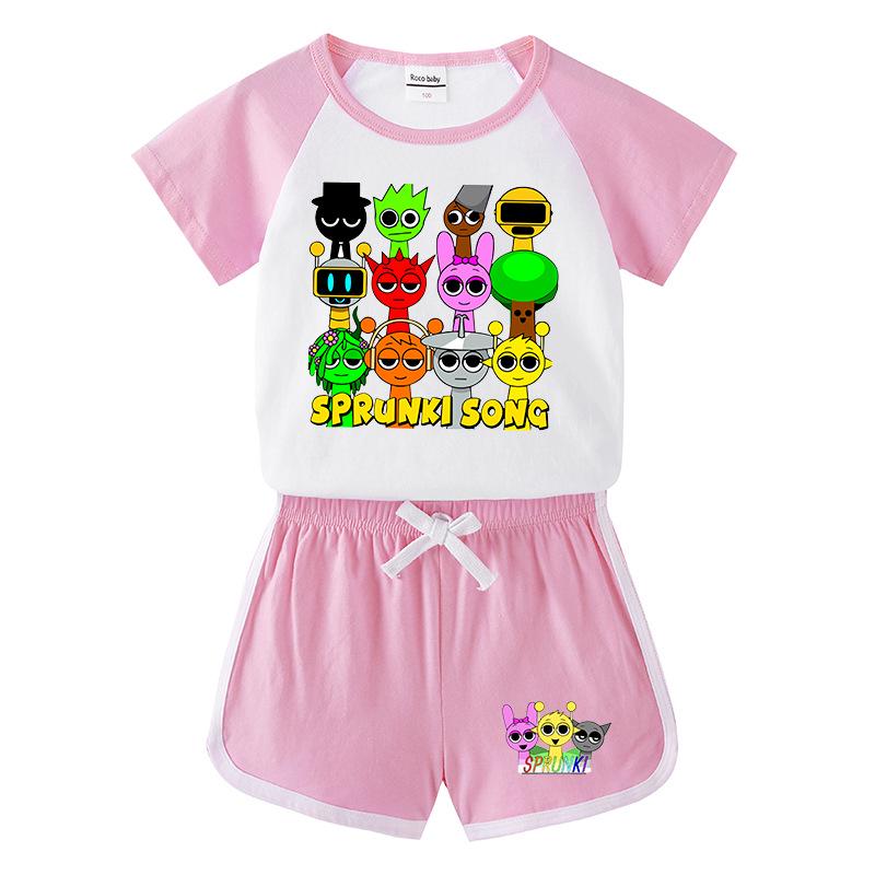Kids' Summer Color Block Sports Set: Short Sleeve Tee & Hot Pants Two-Piece