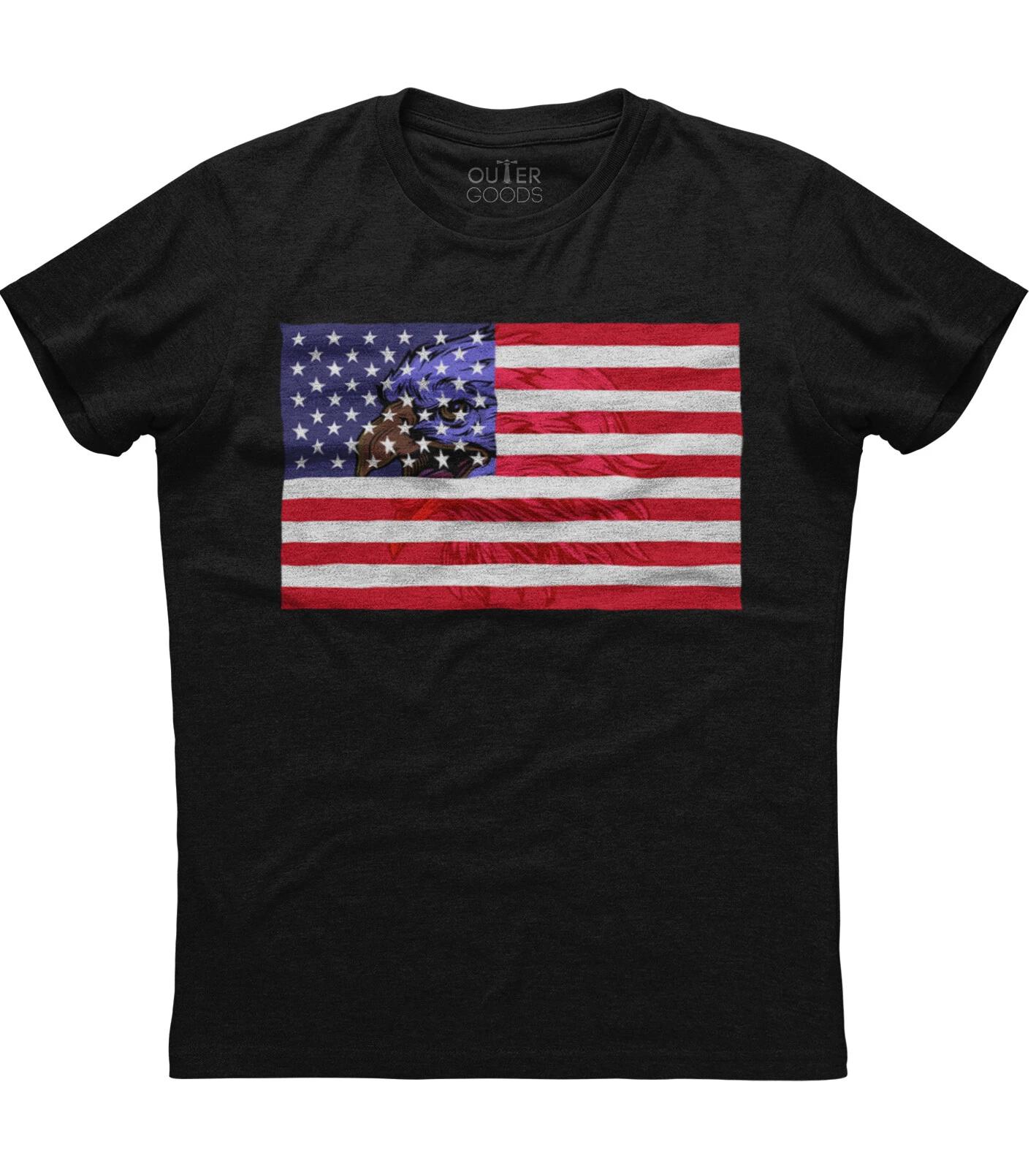 American Flag Eagle Printed Mens Patriotic Short Sleeve Cotton Black T-shirt 2XL