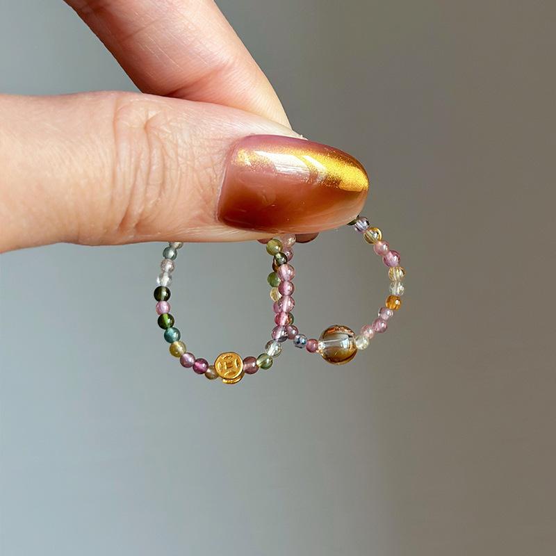 Handmade New Chinese-style Rainbow Tourmaline Ring for Women, Niche Vintage Light Luxury High-end Ring