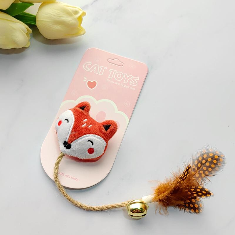 Feather Bell Catnip Teaser Toy with Plushie & Sisal Teething Stick for Kittens