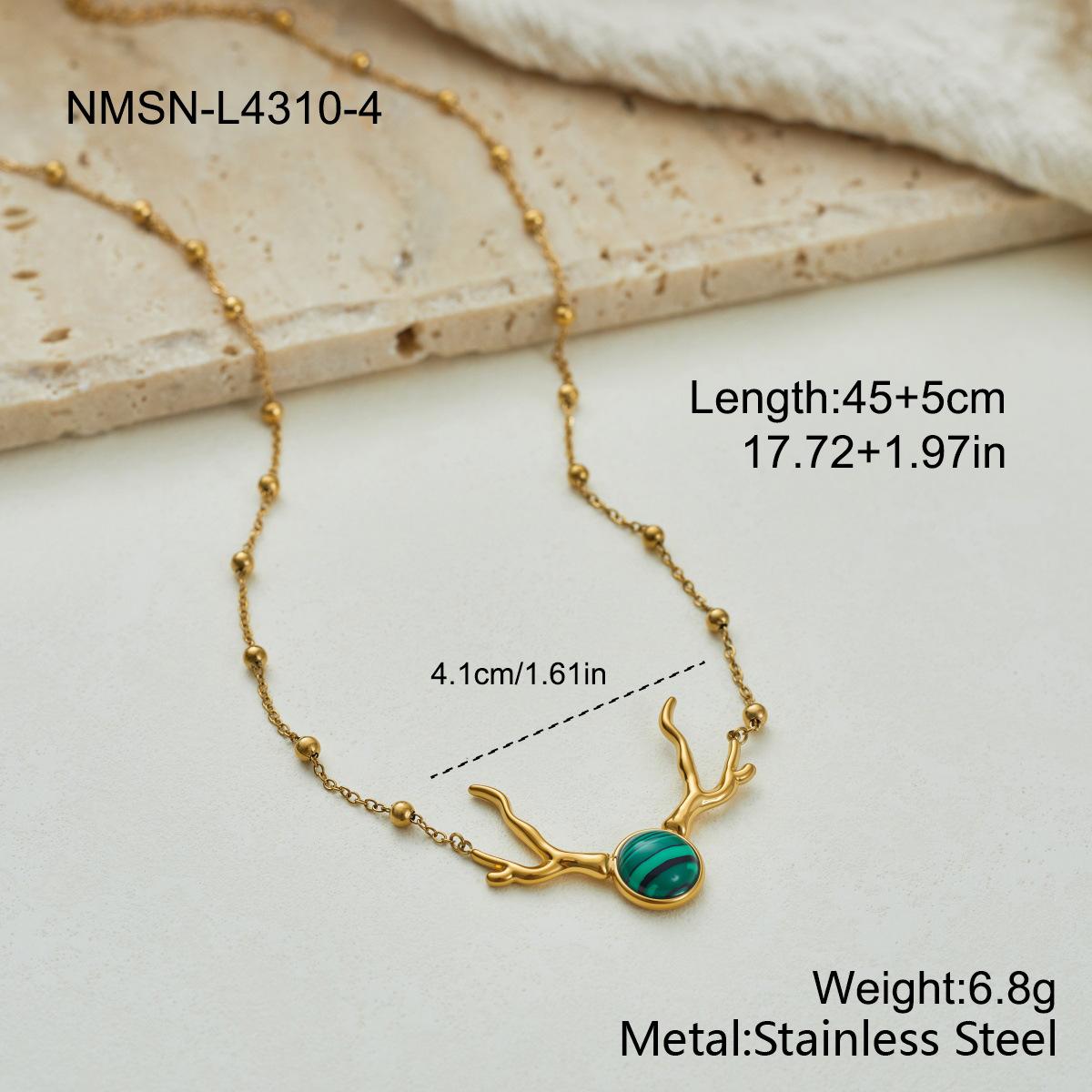 GEMCHIC Women s Stainless Steel Deer Antler Malachite Necklace Fashion Trendy Choker