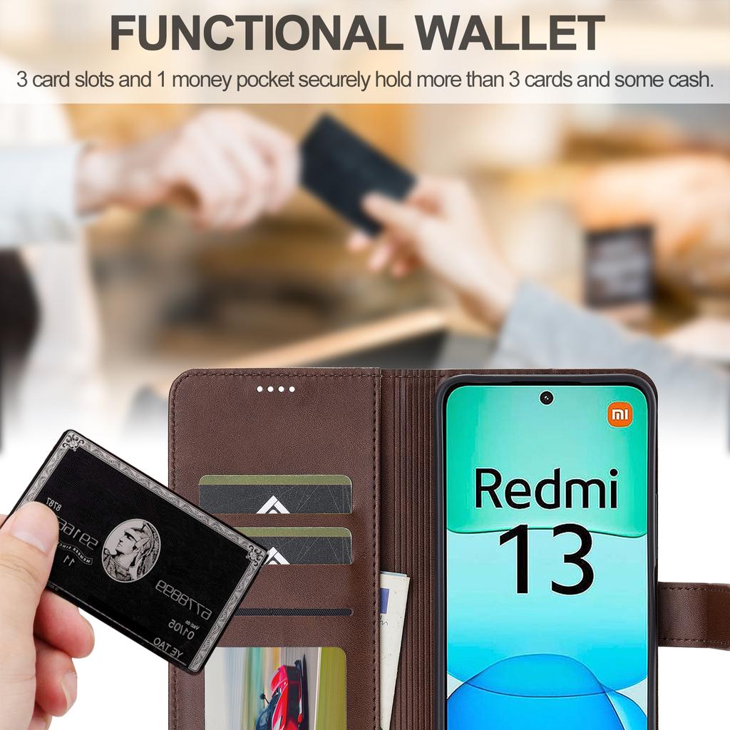 LC.IMEEKE Für Xiaomi Redmi 13 5G/13 4G Hülle Brieftasche Kalbsleder Textur Leder Handyhülle
