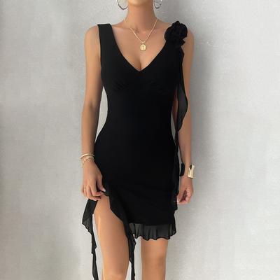 Women's Spring and Summer Solid Color Temperament Fashionable Slim Suspender Dress