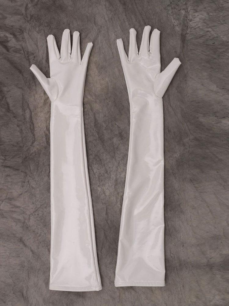Faux Latex PVC Shiny Five Finger Gloves Maid Nightclub Dance Perform Long Gloves Elastic Exotic PU Leather Gloves Cosplay Outfit