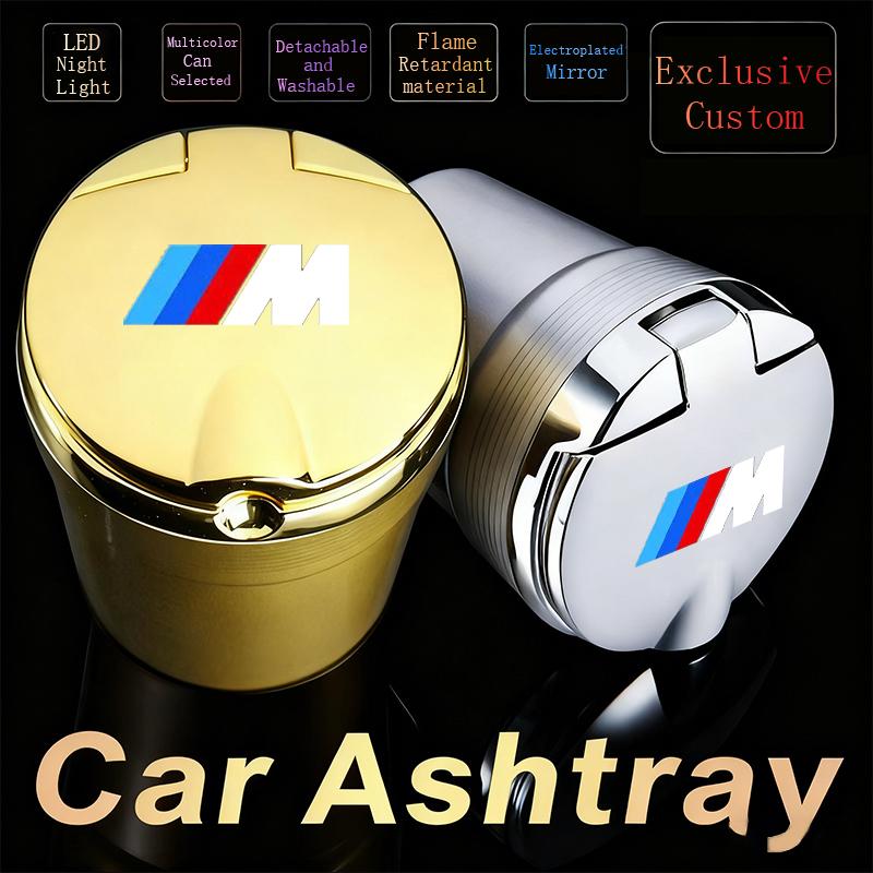 YMDM4 Car Ashtray with Cover LED Light Ashtray Sticker For BMW M Power X1 e84 X3 f25 X5 e53 x6 e71 ix3 i3 320i 330d M4 1 3 5 Series