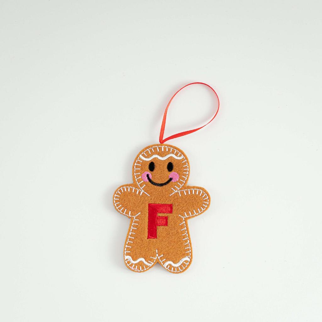 Blush Gingerbread Man Christmas Tree Ornaments - Hanging Party Scene Decorations with Holiday Letter Pendant