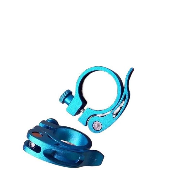 

1 pair Mountain Bike Seat Post Clamp Road Bike Quick Release Tube Clamp Aluminum Alloy Bicycle Seat Tube Accessories seatpost clamp blue-31.8mm