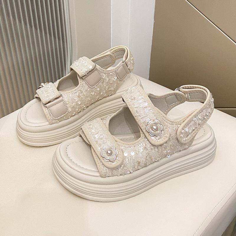 2025 Summer New Women's Fashion Sandals Temperament Small Fragrant Sandals Women's Thick Sole Heightening Velcro Women's Shoes