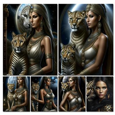 Egyptian Woman And Tiger Art DIY Diamond Painting Kits New 2024 Full Square Round Diamond Mosaic Embroidery Cross Stitch Kits