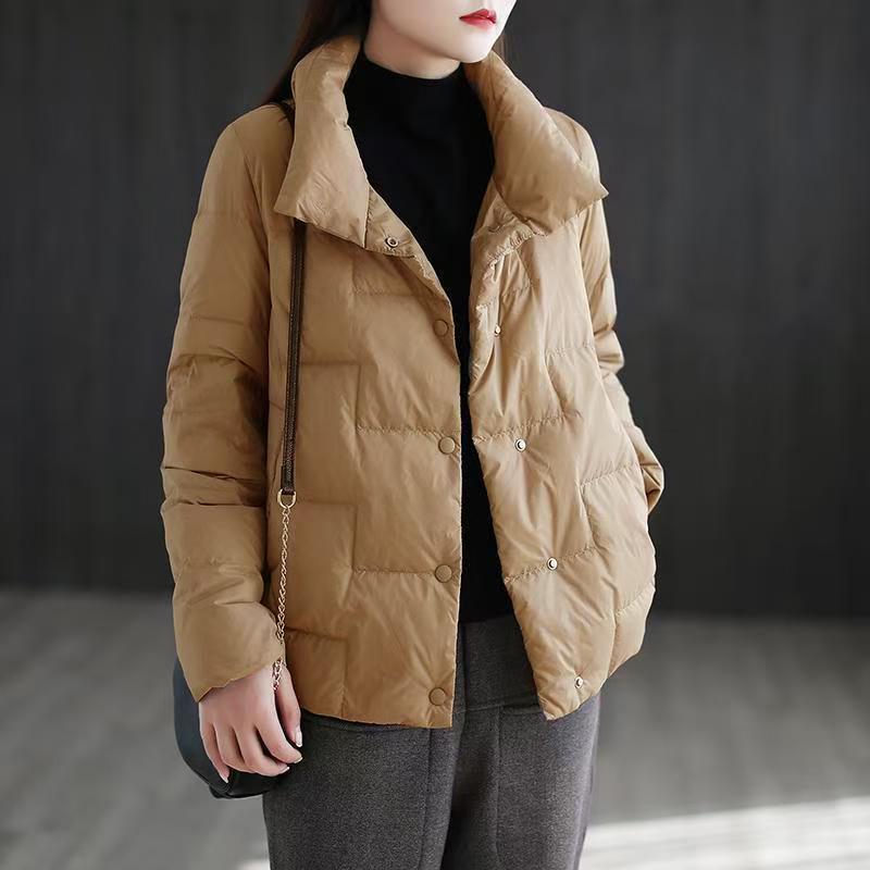 Damen 2025 Leichte Daunen-Baumwolljacke im koreanischen Stil mit Stehkragen - Winter Vielseitig, Locker, Kurz, Wattierter Mantel.